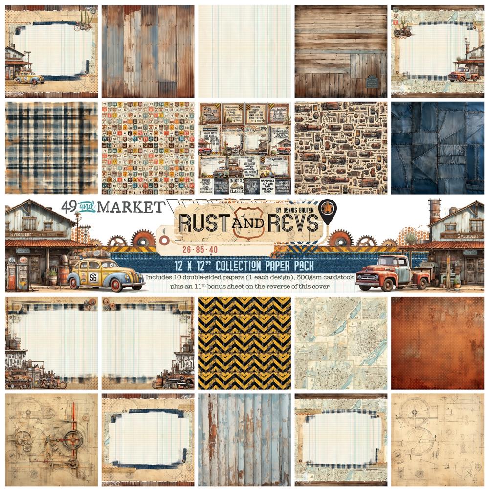 49 And Market Collection Pack 12"X12" & Sticker Pack - Rust & Revs