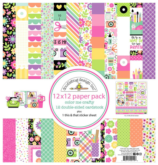 Doodlebug Double-Sided Paper Pack 12"X12" 12/Pkg - Color Me Crafty