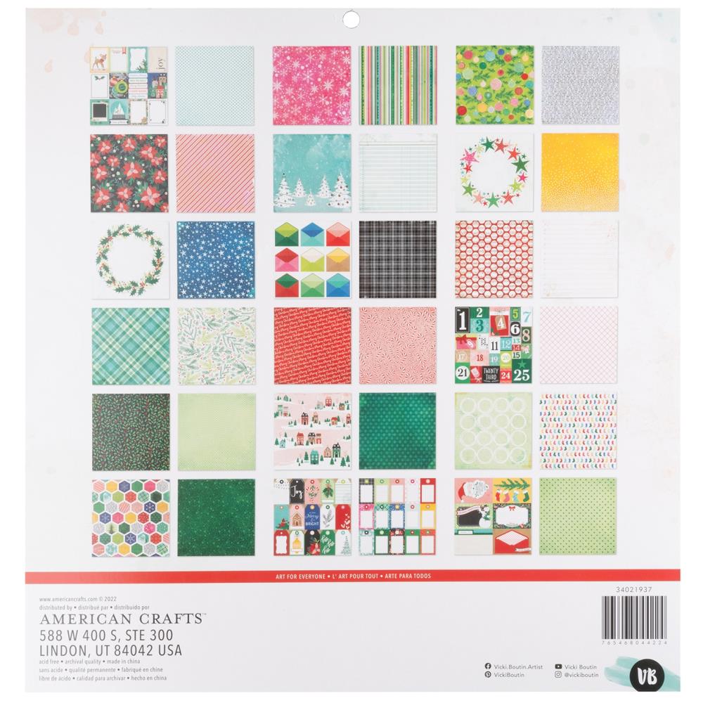 American Crafts Double-Sided Paper Pad 12"X12" 36/Pkg - Vicki Boutin Peppermint Kisses