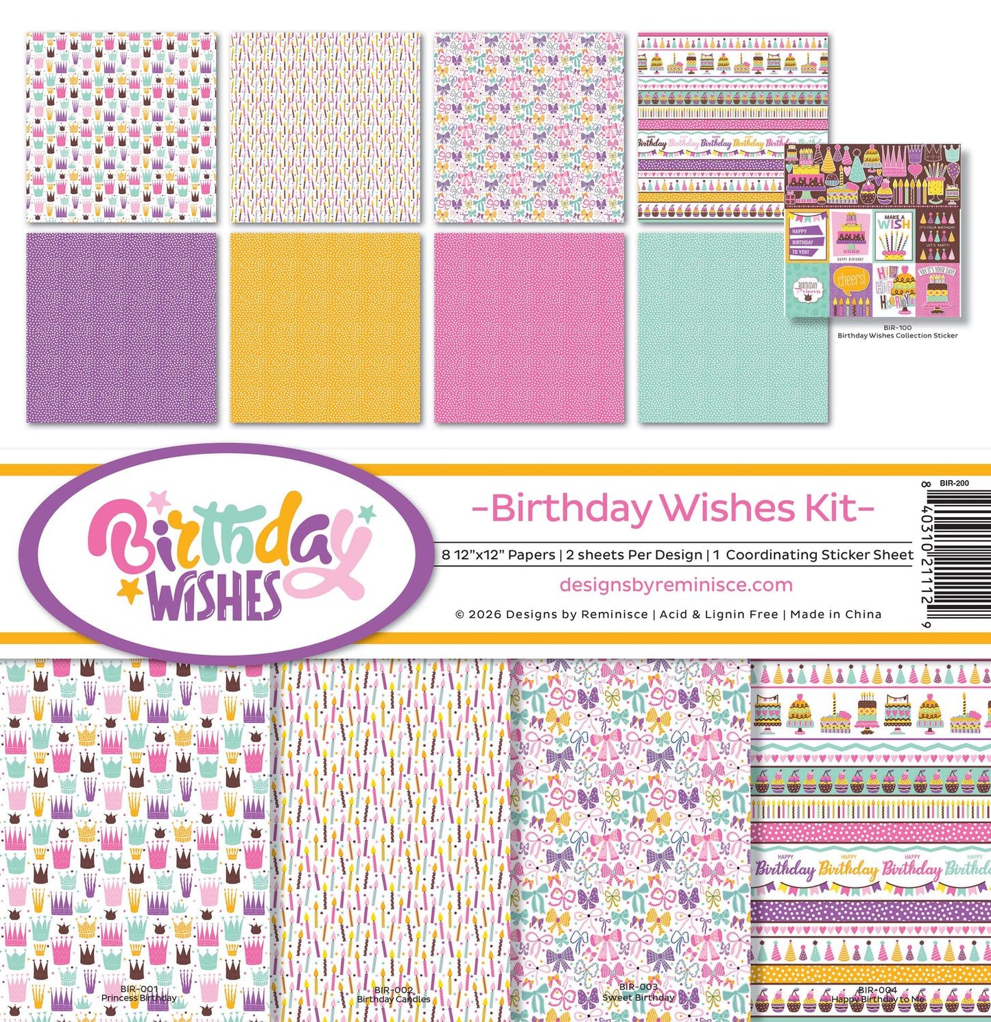 Reminisce Collection Kit 12"X12" - Birthday Wishes Kit